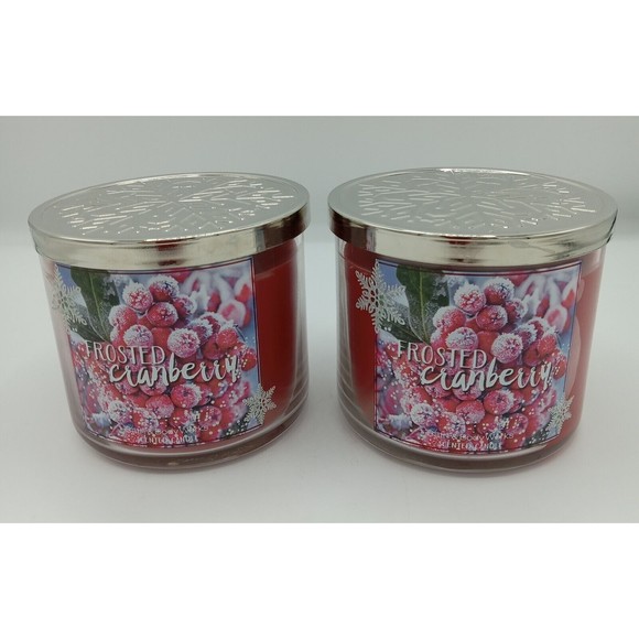 Lot Of 2 Bath and Body Works Frosted Cranberry 3 Wick Scented Candles 14.5oz - Picture 1 of 4